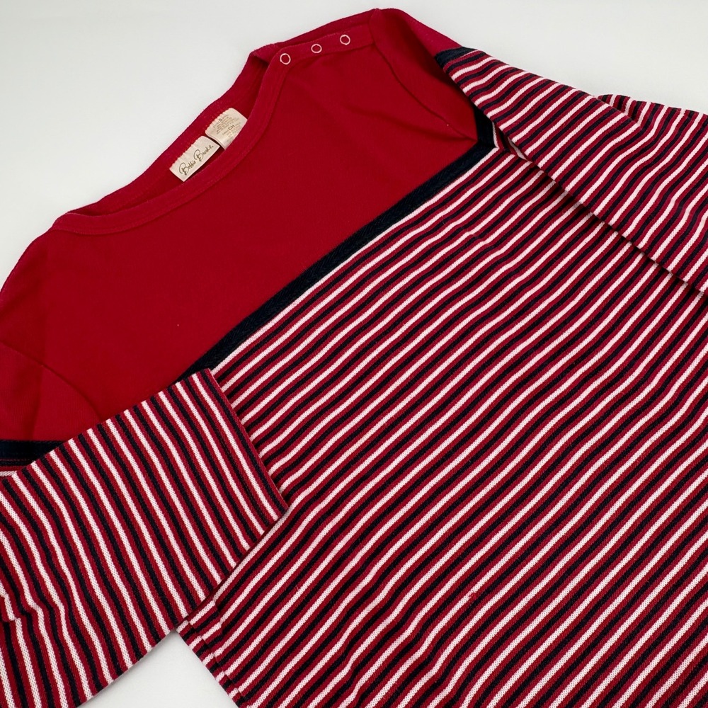 Bobbie Brooks Red Navy Long Sleeve Shirt Women's Size S Boat Neck Snap Shoulder